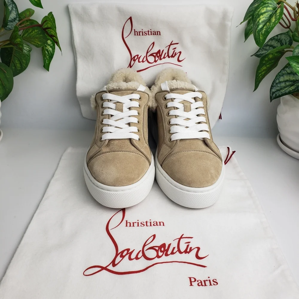 Christian Louboutin Suede Shearling Sneaker Vieirissima Leather NEW 38 / 8 - Picture 6 of 17